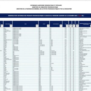 Liste des médicaments enregistrés en Algérie 2025